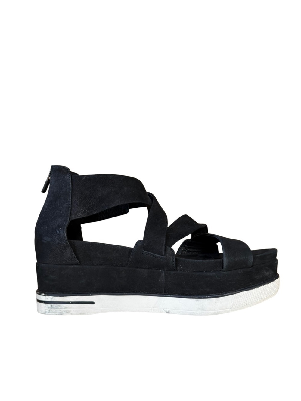 EILEEN FISHER Boost Platform Wedge Sandals Black Leather Size 9